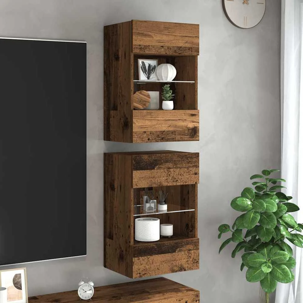 TV staliukas Sieninės spintelės su LED apšvietimu televizoriui 2 vnt, 40x30x60,5 cm
