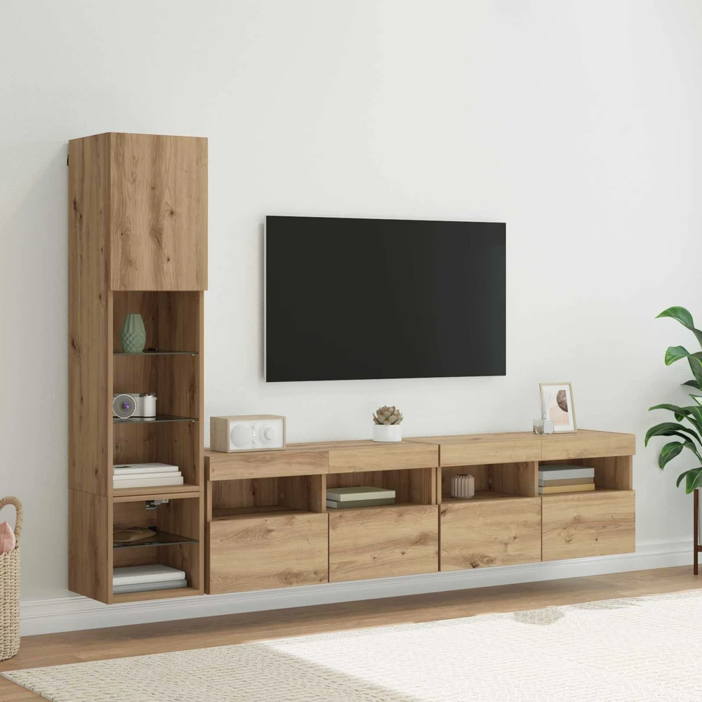 TV staliukas Televizoriaus sieninis modulis 4 vnt. Amatininkų ąžuolas