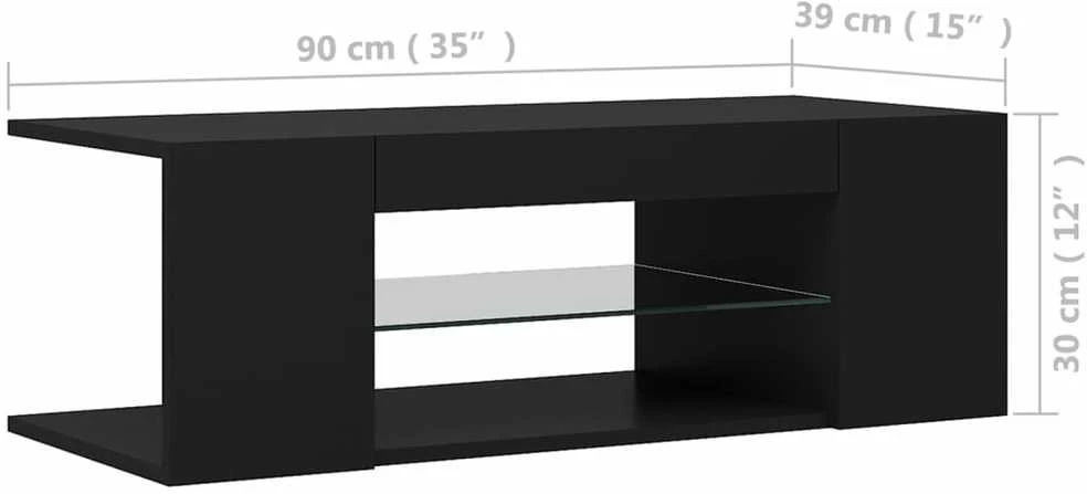 TV staliukas Televizoriaus spintelė su LED apšvietimu, juoda, 90x39x30cm