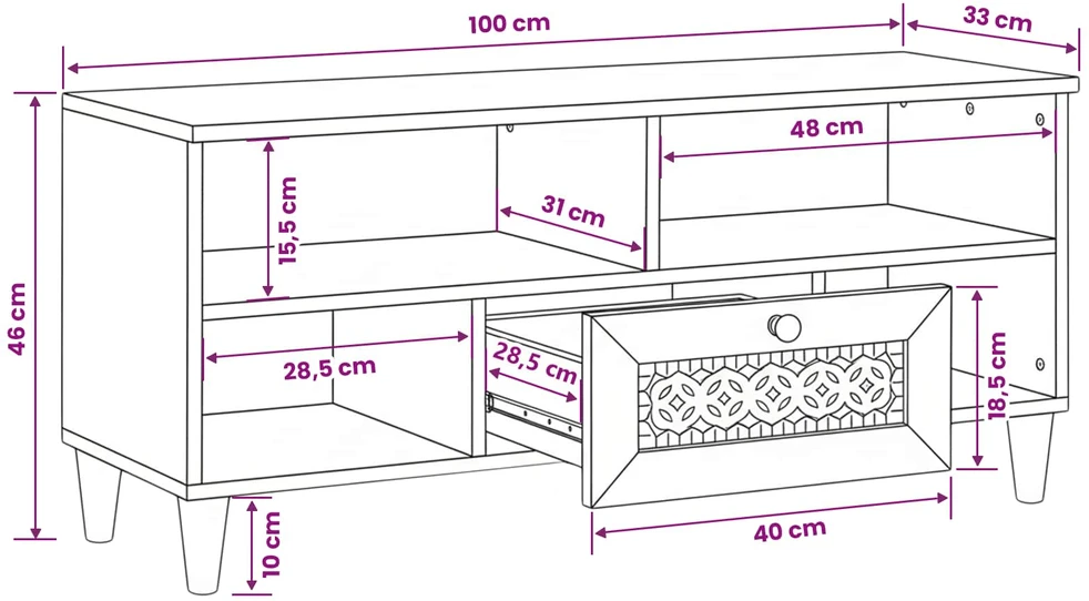 Televizoriaus spintelė 100 x 33 x 46 cm Kietas mango medis