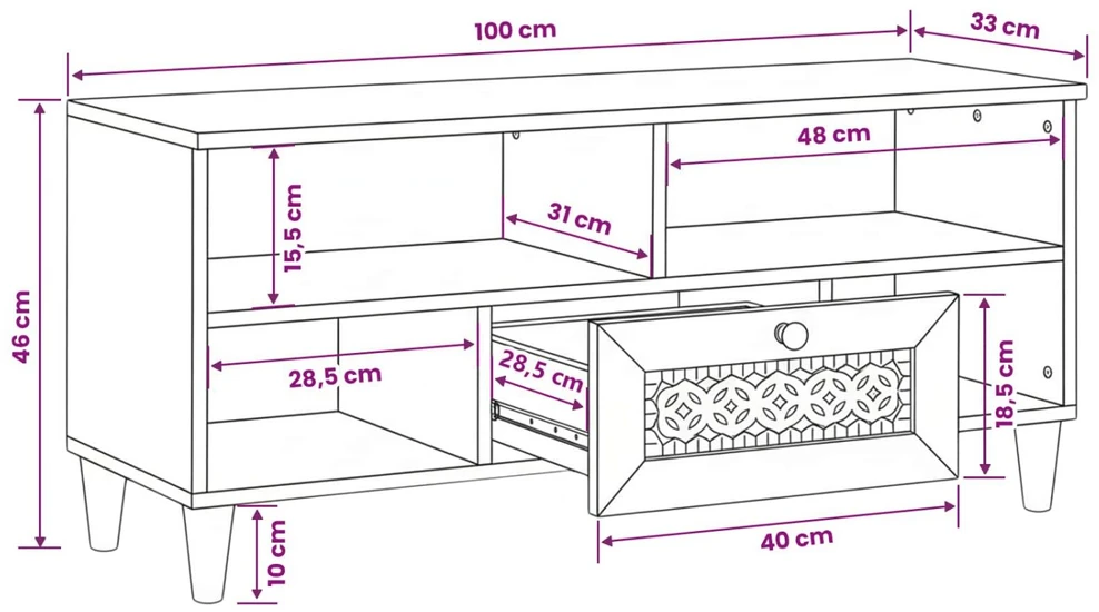 Televizoriaus spintelė 100 x 33 x 46 cm Kietas mango medis