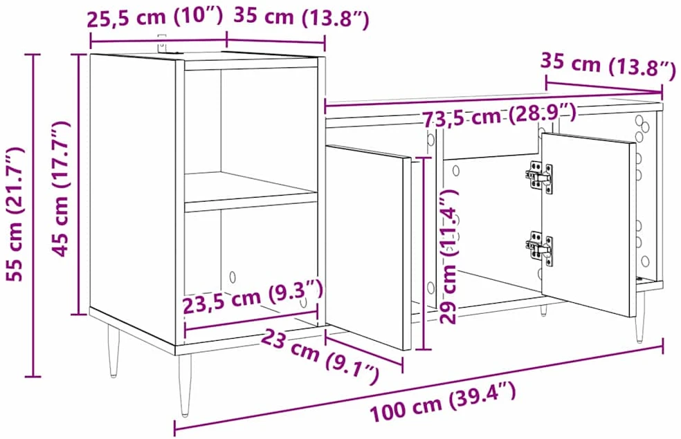 TV staliukas Televizoriaus spintelė 100 x 35 x 55 cm Amatininkų ąžuolas