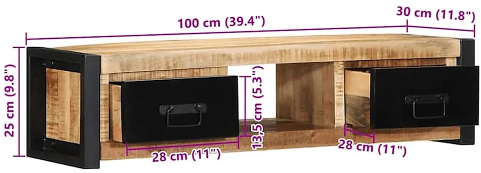 TV staliukas televizoriaus spintelė 100x30x25 cm Masyvus Rough Wood Mango