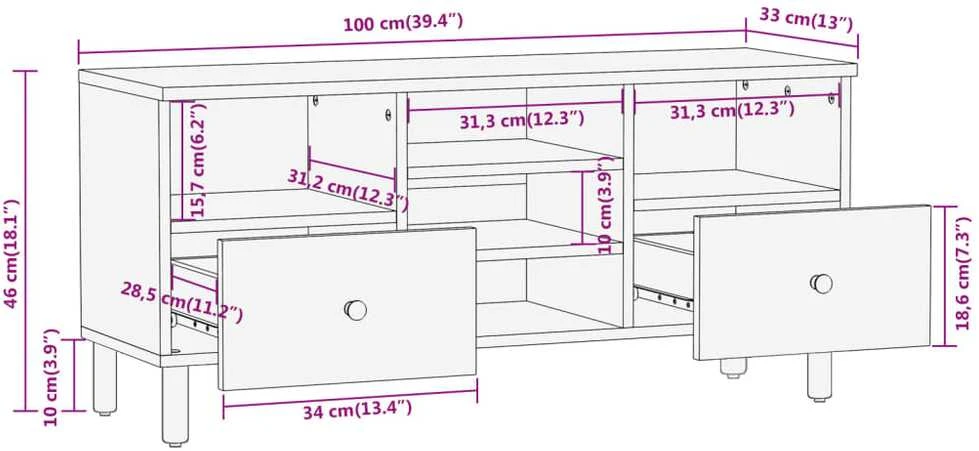 TV staliukas Televizoriaus spintelė, 100x33x46cm, akacijos medienos masyvas