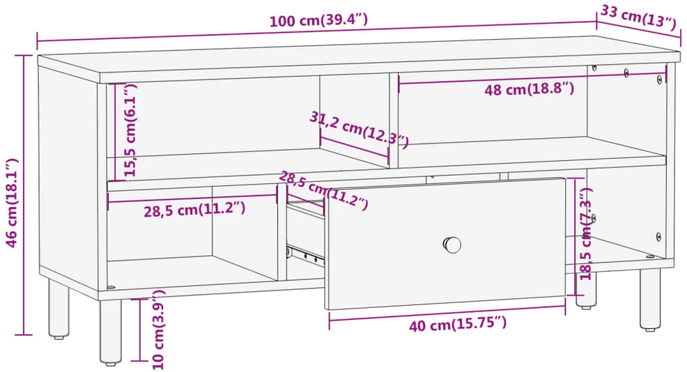 TV staliukas Televizoriaus spintelė, 100x33x46cm, akacijos medienos masyvas