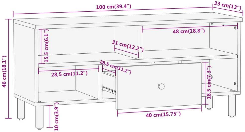 TV staliukas Televizoriaus spintelė, 100x33x46cm, mango medienos masyvas
