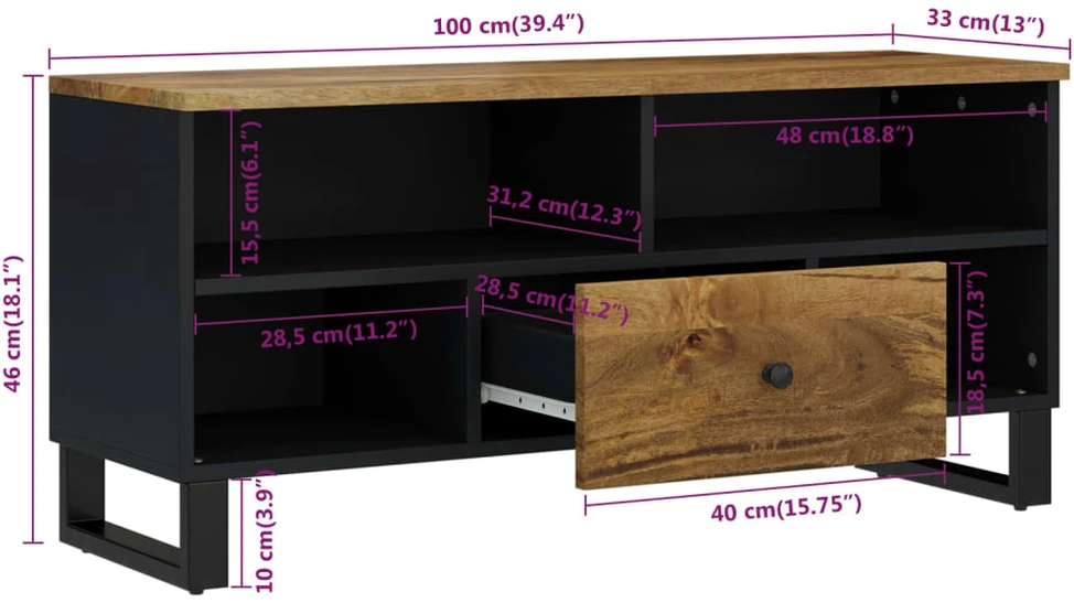 TV staliukas Televizoriaus spintelė, 100x33x46cm, mango/apdirbta mediena