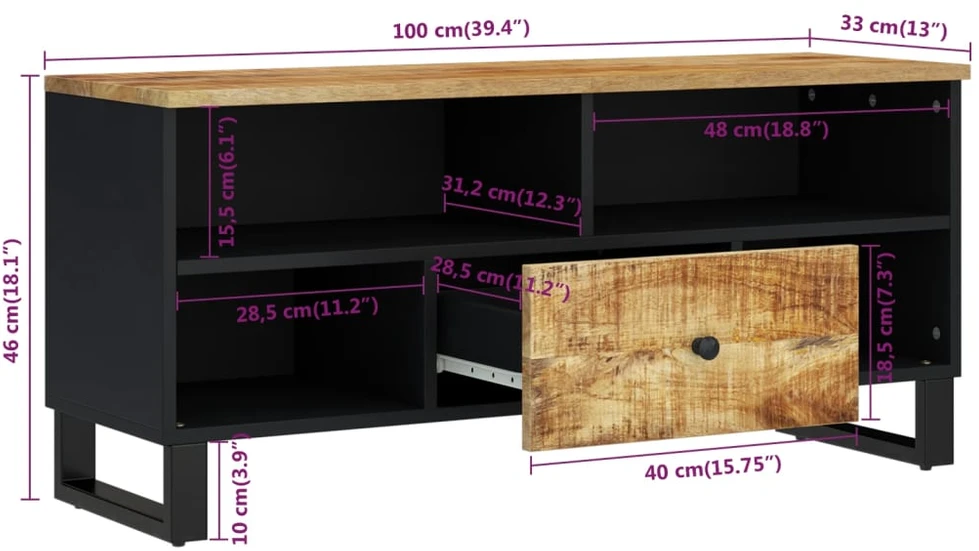 TV staliukas Televizoriaus spintelė, 100x33x46cm, mango/apdirbta mediena
