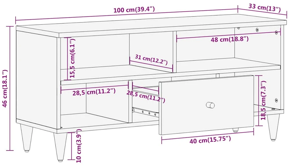 TV staliukas Televizoriaus spintelė, 100x33x46cm, mango medienos masyvas