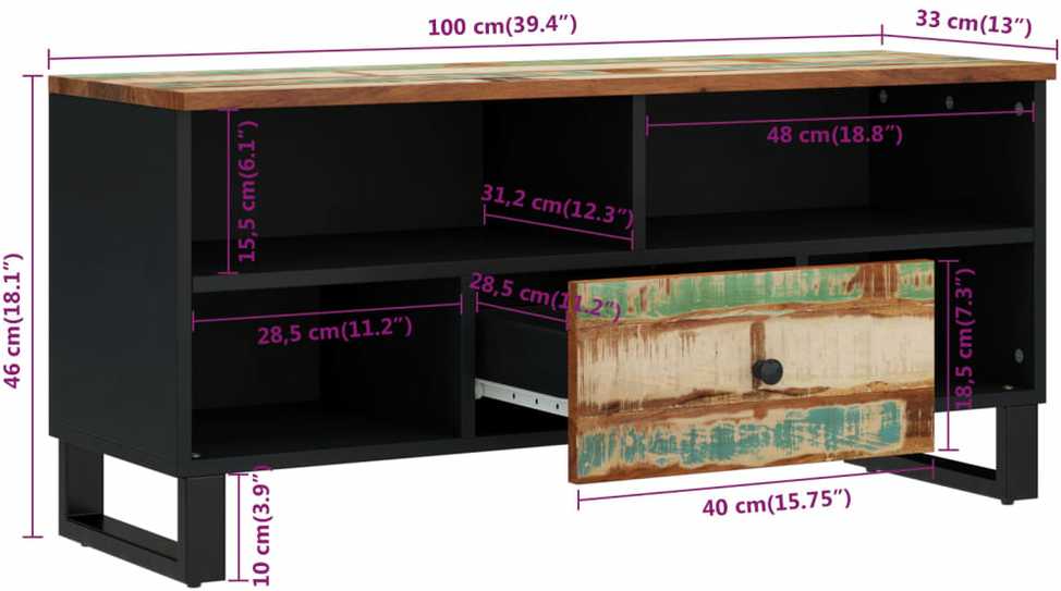 TV staliukas Televizoriaus spintelė, 100x33x46cm, perdirbta/apdirbta mediena