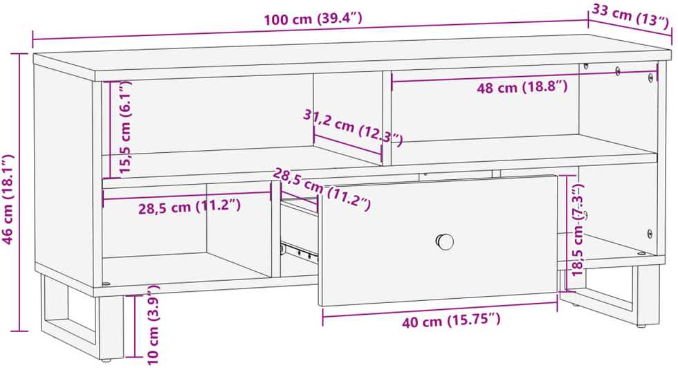 TV staliukas Televizoriaus spintelė, 100x33x46cm, perdirbta/apdirbta mediena