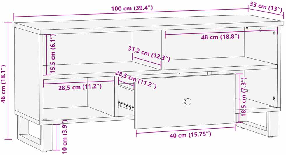 TV staliukas Televizoriaus spintelė, 100x33x46cm, perdirbta/apdirbta mediena