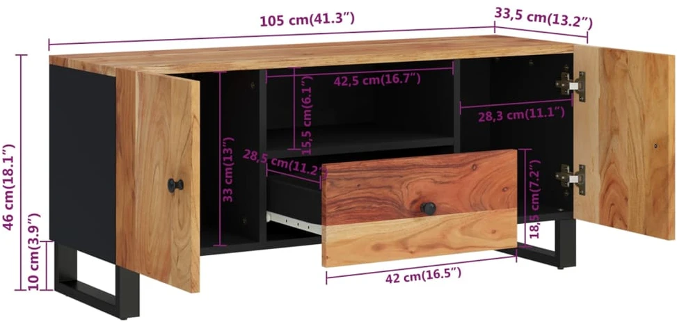 TV staliukas Televizoriaus spintelė, 105x33,5x46cm, akacija/apdirbta mediena