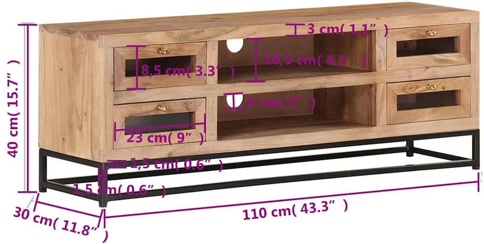 TV staliukas Televizoriaus spintelė, 110x30x40cm, akacijos medienos masyvas