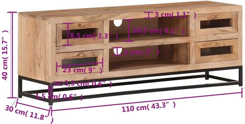TV staliukas Televizoriaus spintelė, 110x30x40cm, akacijos medienos masyvas