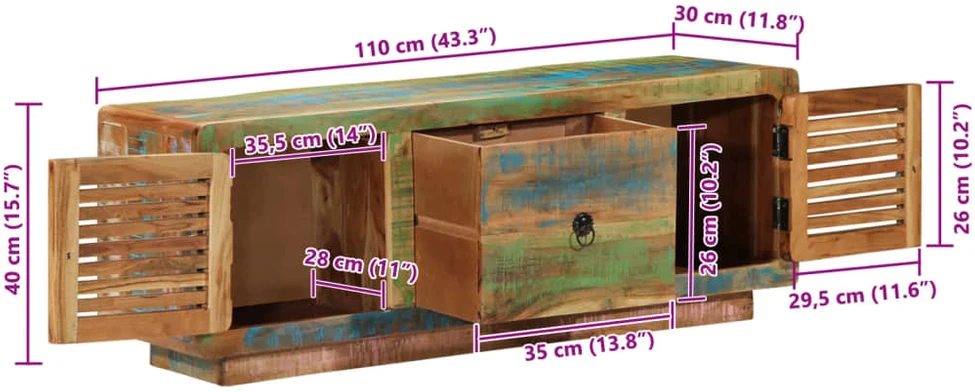 TV staliukas Televizoriaus spintelė, 110x30x40cm, perdirbta mediena
