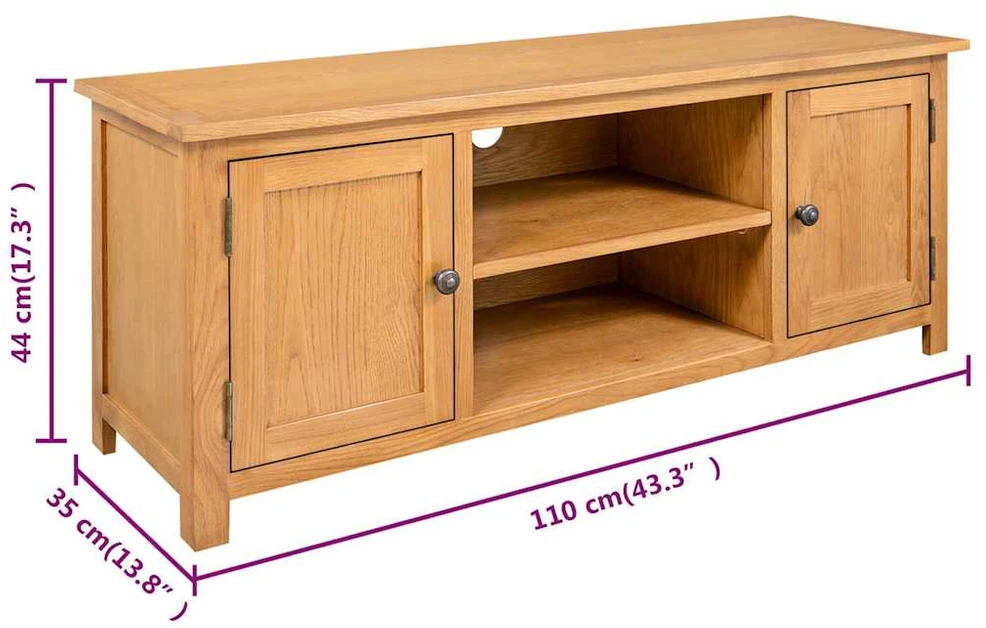 TV staliukas Televizoriaus spintelė, 110x35x44cm, ąžuolo medienos masyvas