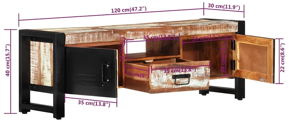 TV staliukas Televizoriaus spintelė, 120x30x40cm, perdirbta mediena