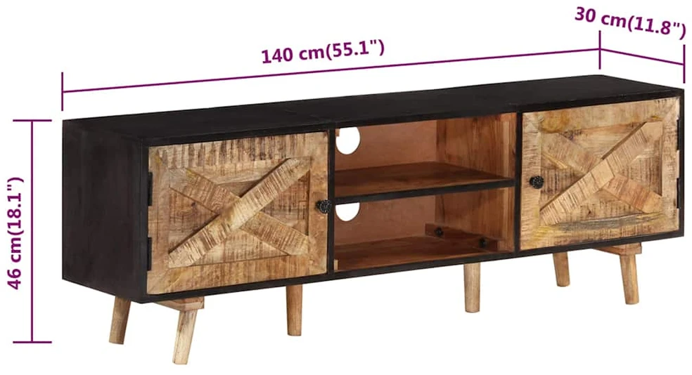 TV staliukas Televizoriaus spintelė, 140x30x46cm, mango ir akacijos masyvas