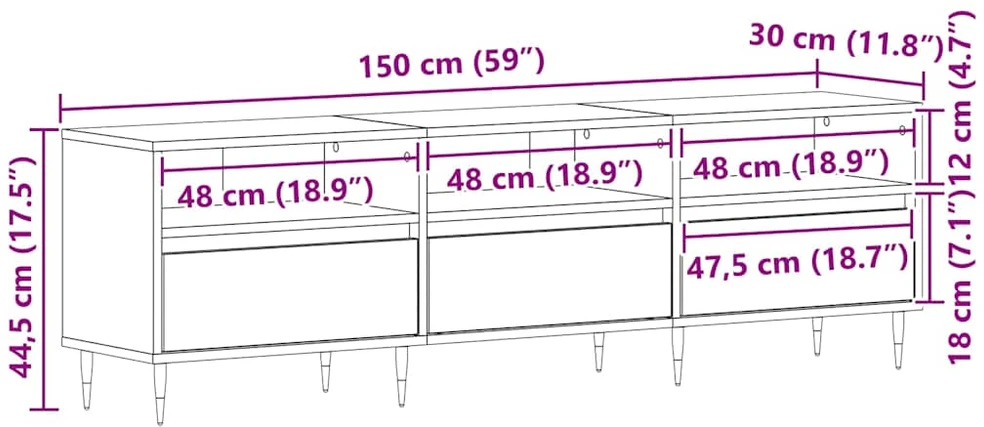 TV staliukas Televizoriaus spintelė 150 x 30 x 44,5 cm Juodas ąžuolas