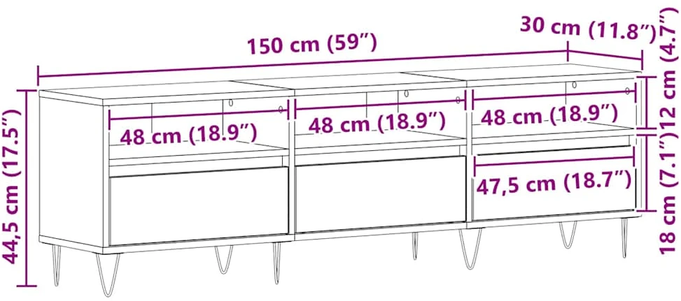 TV staliukas Televizoriaus spintelė 150 x 30 x 44,5 cm Juodas ąžuolas
