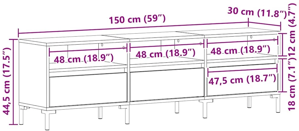 TV staliukas Televizoriaus spintelė 150 x 30 x 44,5 cm Juodas ąžuolas