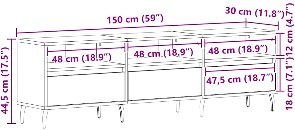 TV staliukas Televizoriaus spintelė 150 x 30 x 44,5 cm Juodas ąžuolas