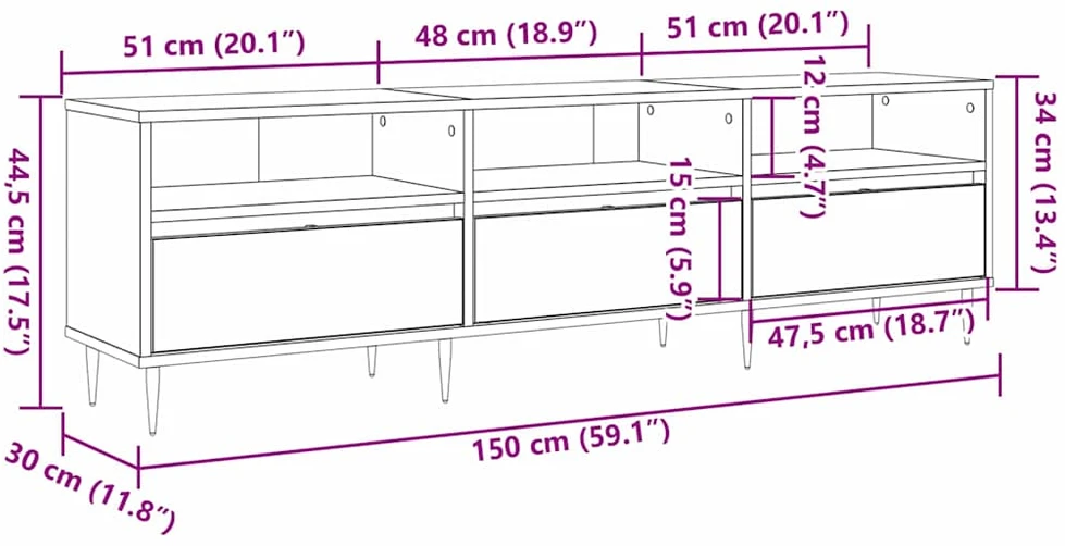 TV staliukas Televizoriaus spintelė 150 x 30 x 45 cm Senovinis medis
