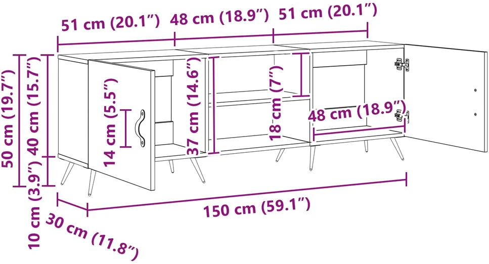 TV staliukas Televizoriaus spintelė 150 x 30 x 50 cm juoda ąžuolo
