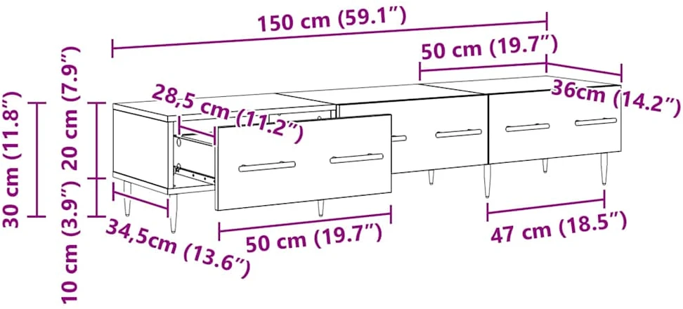 TV staliukas Televizoriaus spintelė 150 x 36 x 30 cm Amatininkų ąžuolas