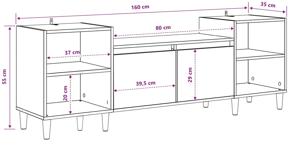 TV staliukas Televizoriaus spintelė 160 x 35 x 55 cm Amatininkų ąžuolas