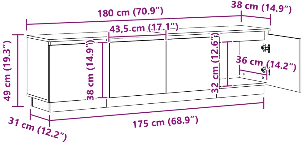 TV staliukas Televizoriaus spintelė 180 x 38 x 49 cm Pilkas Sonoma