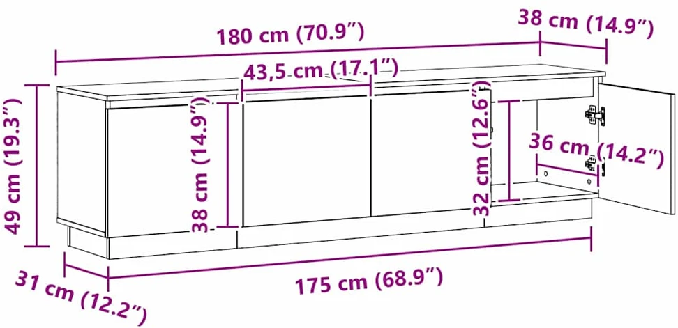 TV staliukas Televizoriaus spintelė 180 x 38 x 49 cm Pilkas Sonoma