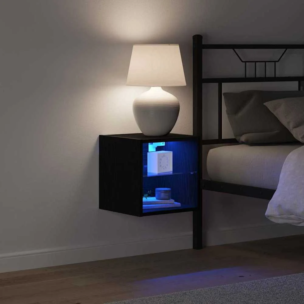 TV staliukas LED sieninis šoninis stalelis 2 vnt. Juoda 30 x 28,5 x 30 cm