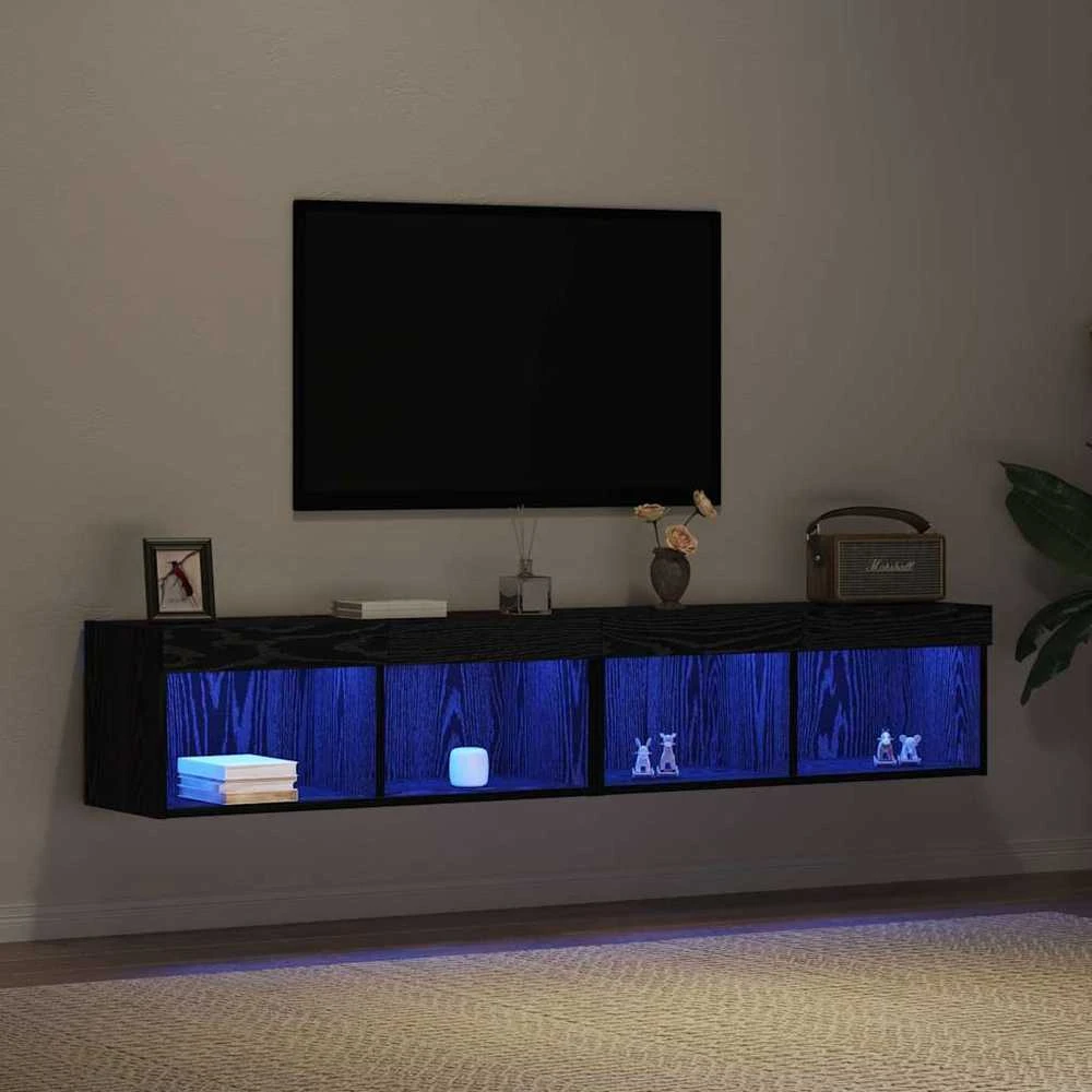 TV staliukas TV spintelių komplektas 2 vnt. juoda ąžuolo Apdirbta mediena