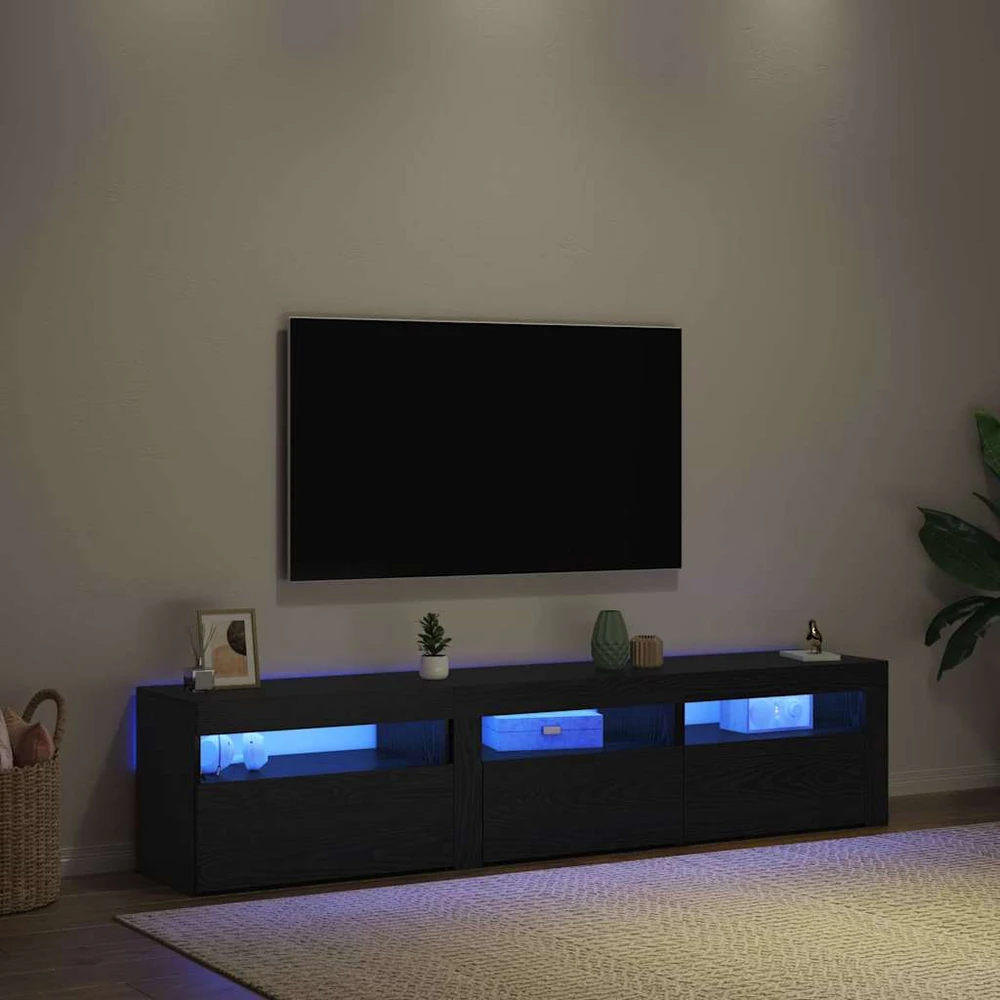 TV staliukas Televizoriaus spintelė 2 vnt. Juodas ąžuolas Apdirbta mediena