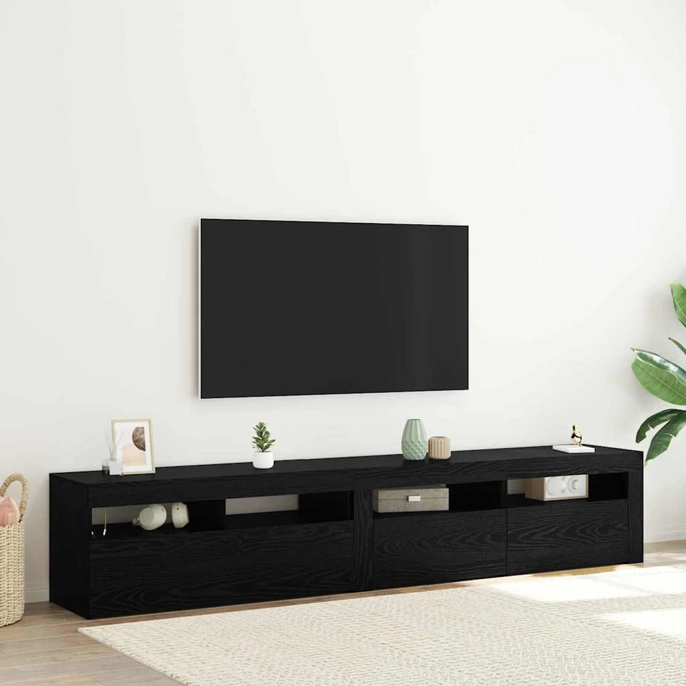 TV staliukas Televizoriaus spintelė 2 vnt. Juodas ąžuolas Apdirbta mediena