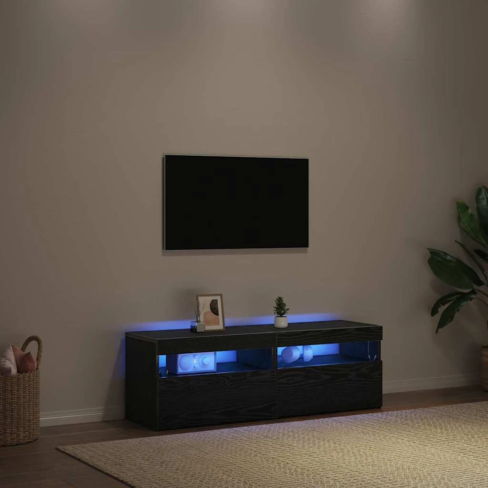 TV staliukas Televizoriaus spintelė 2 vnt. Juodas ąžuolas Apdirbta mediena