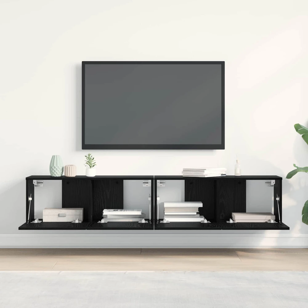 TV staliukas Televizoriaus spintelė 2 vnt. Juodas ąžuolas Apdirbta mediena