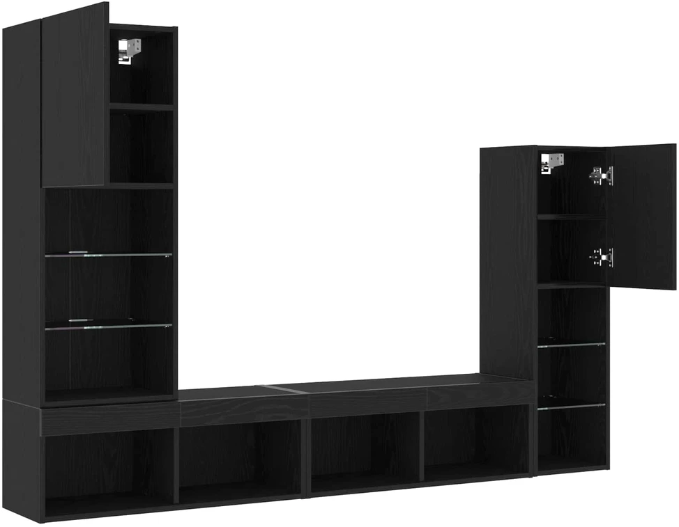 TV staliukas Televizoriaus spintelė 4 vnt. juoda ąžuolo Apdirbta mediena