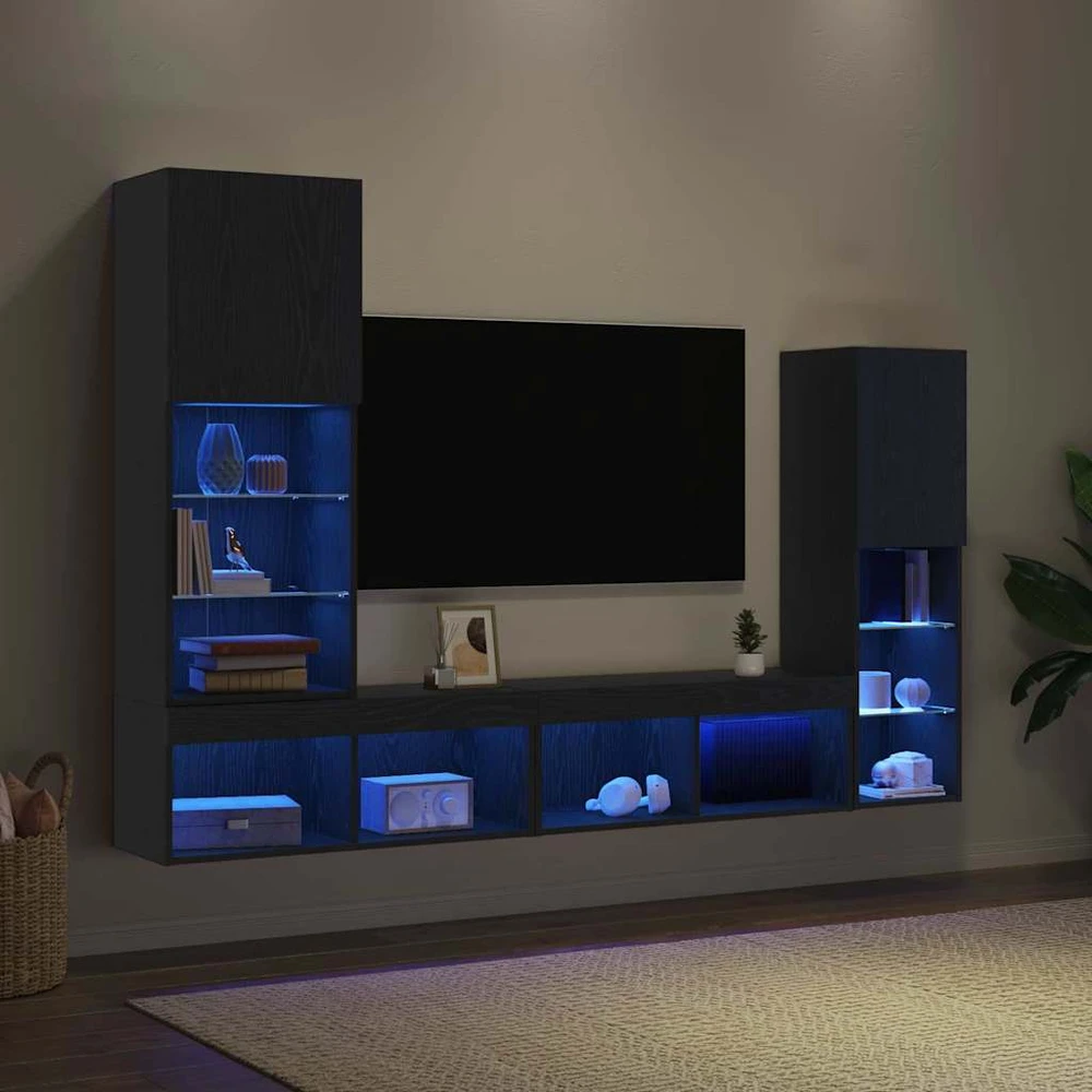 TV staliukas Televizoriaus spintelė 4 vnt. juoda ąžuolo Apdirbta mediena