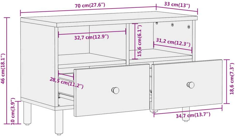 TV staliukas Televizoriaus spintelė, 70x33x46cm, akacijos medienos masyvas