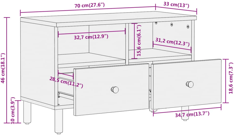 TV staliukas Televizoriaus spintelė, 70x33x46cm, akacijos medienos masyvas