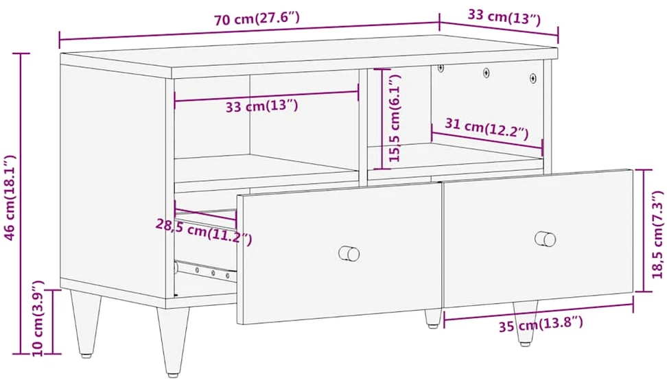TV staliukas Televizoriaus spintelė, 70x33x46cm, mango medienos masyvas