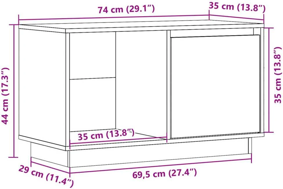 TV staliukas Televizoriaus spintelė, 74x35x44cm, pušies medienos masyvas