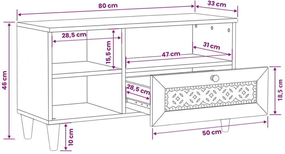 Televizoriaus spintelė 80 x 33 x 46 cm Kietas mango medis