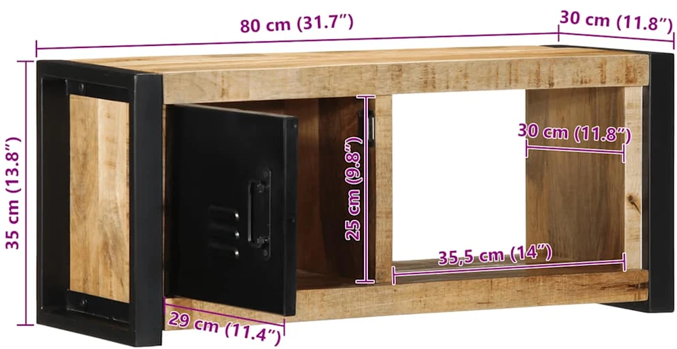 TV staliukas televizoriaus spintelė 80x30x35 cm Masyvus Rough Wood Mango
