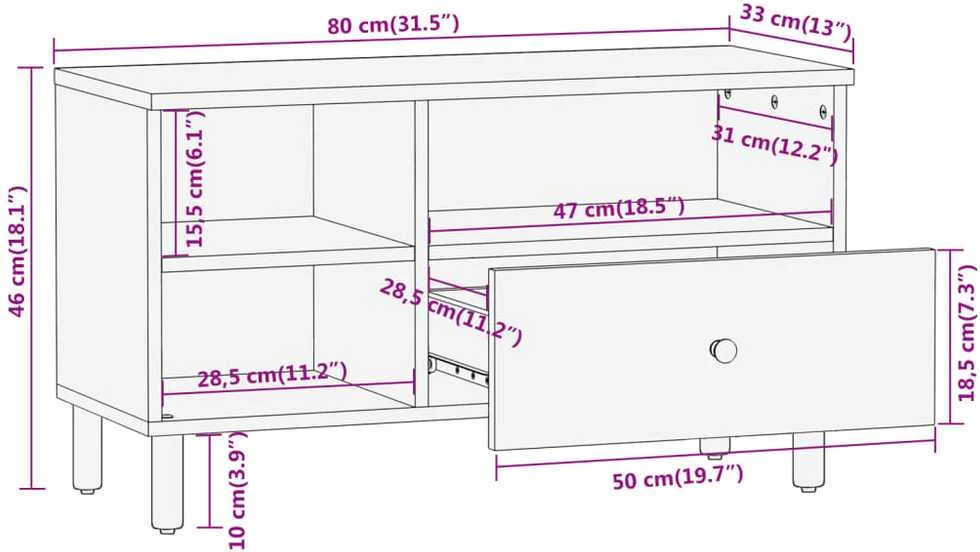 TV staliukas Televizoriaus spintelė, 80x33x46cm, mango medienos masyvas