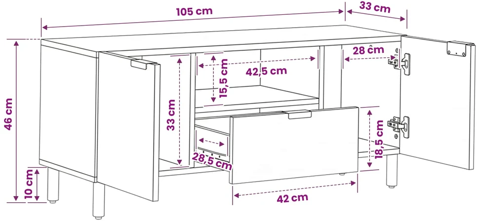 Televizoriaus spintelė Akacijos ruda apdaila 105 x 33 x 46 cm