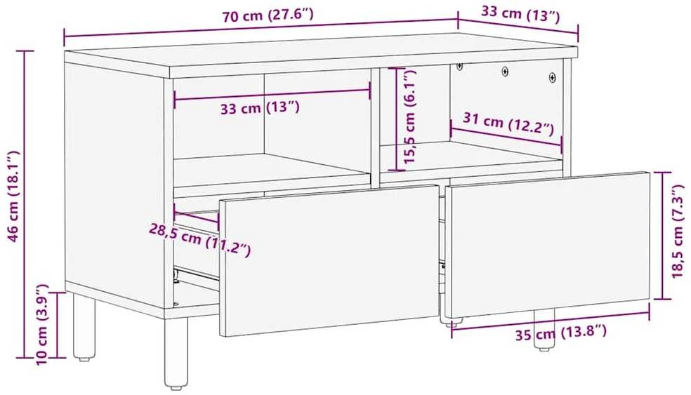 Televizoriaus spintelė Akacijos ruda apdaila 70 x 33 x 46 cm